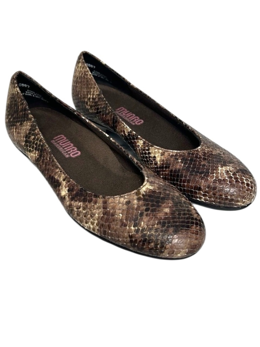NWOB Munro Faux Snakeskin Low Heel Pumps Brown Comfort Slip On Shoes 6M